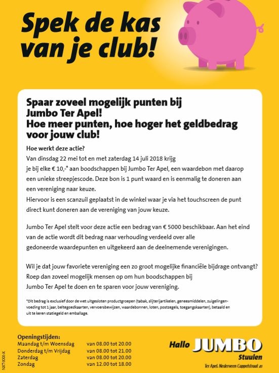 Spek de clubkas van NWVV door boodschappen te doen bij Jumbo Stuulen in Ter Apel