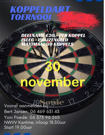 koppeldart toernooi 30 November 2024