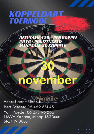 koppeldart toernooi 30 November 2024